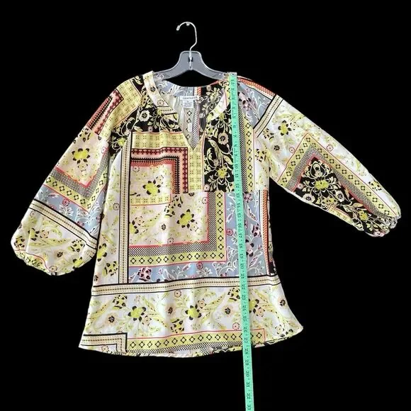 Vantarsi Floral Tunic Blouse V-neck Long Sleeve SZ/S - Picture 4 of 10